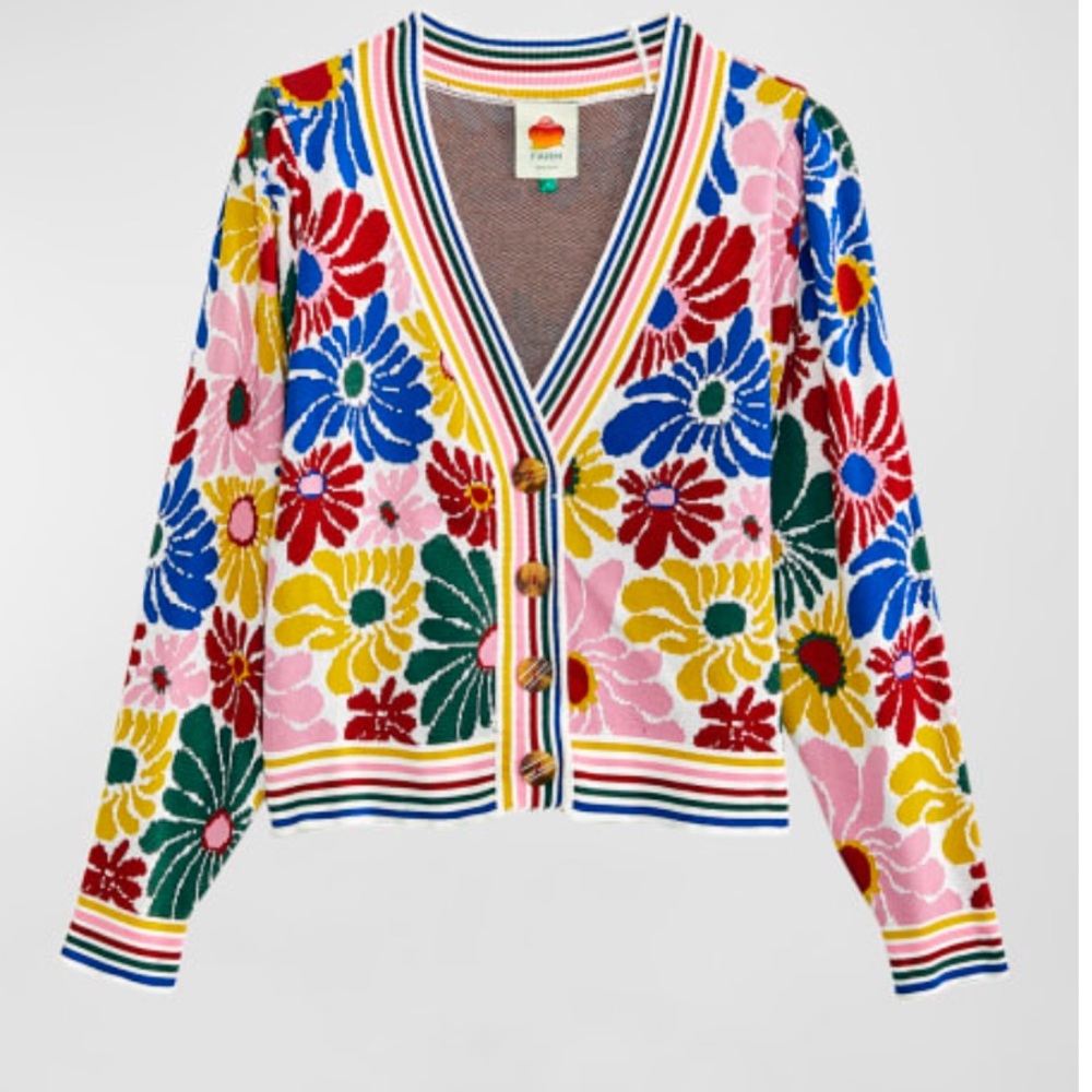 FARM RIO Daisies Short Floral Cardigan